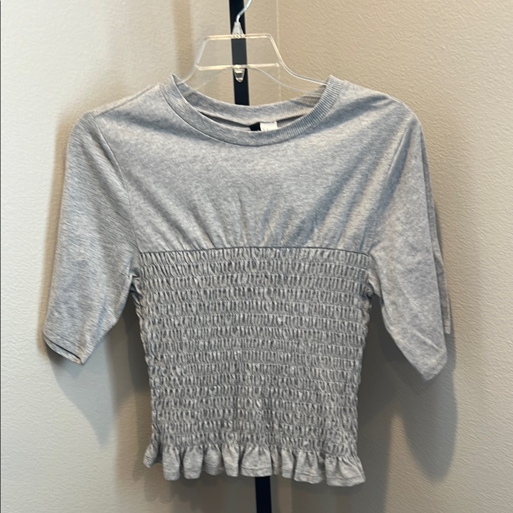 Divided Gray Smocked Ruffled T-Shirt